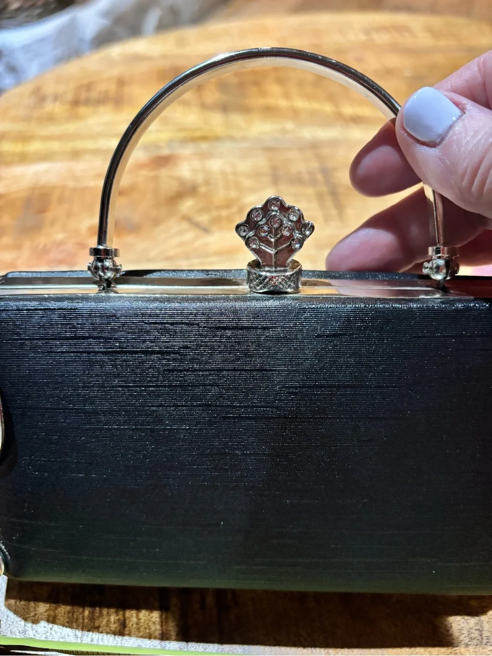 Black Metallic Accent Evening Clutch Handbag